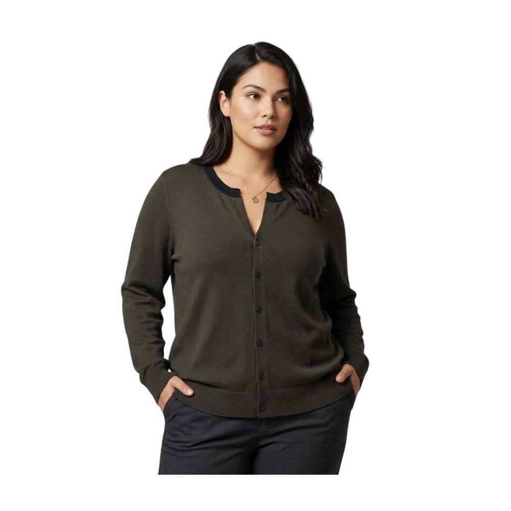 Cyrus Lightweight Cardigan Sweater Black Button Front‎ 3/4 Sleeve V-Neck 2X